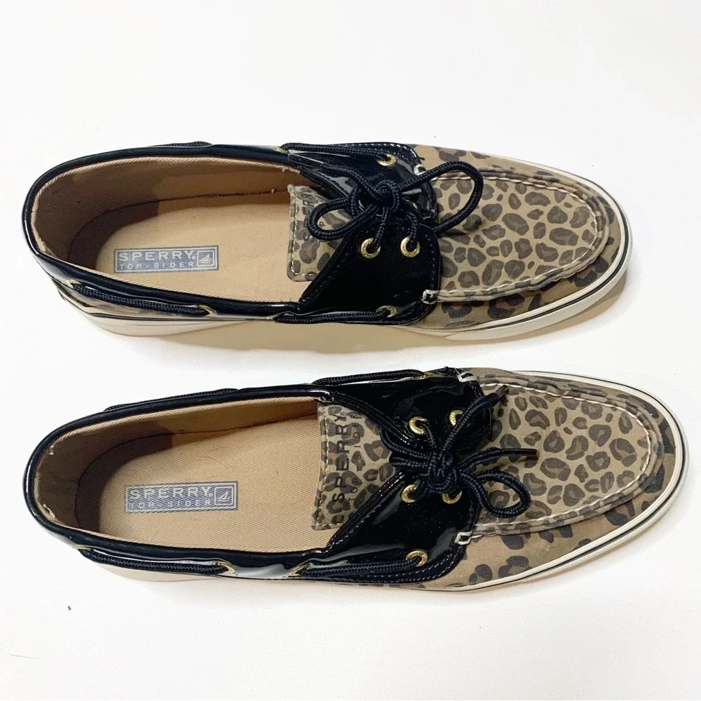 Sperry Top-Sider Leopard Print Patent Leather Flat Boat Shoes Flats US 10 M